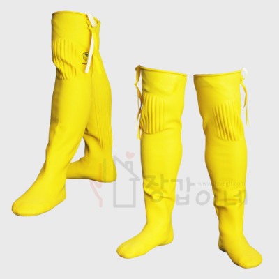 장갑이네 -  라텍스 모내기 낚시 물 갯벌 체험 허벅지 무릎 고무 장화 260mm 노란색